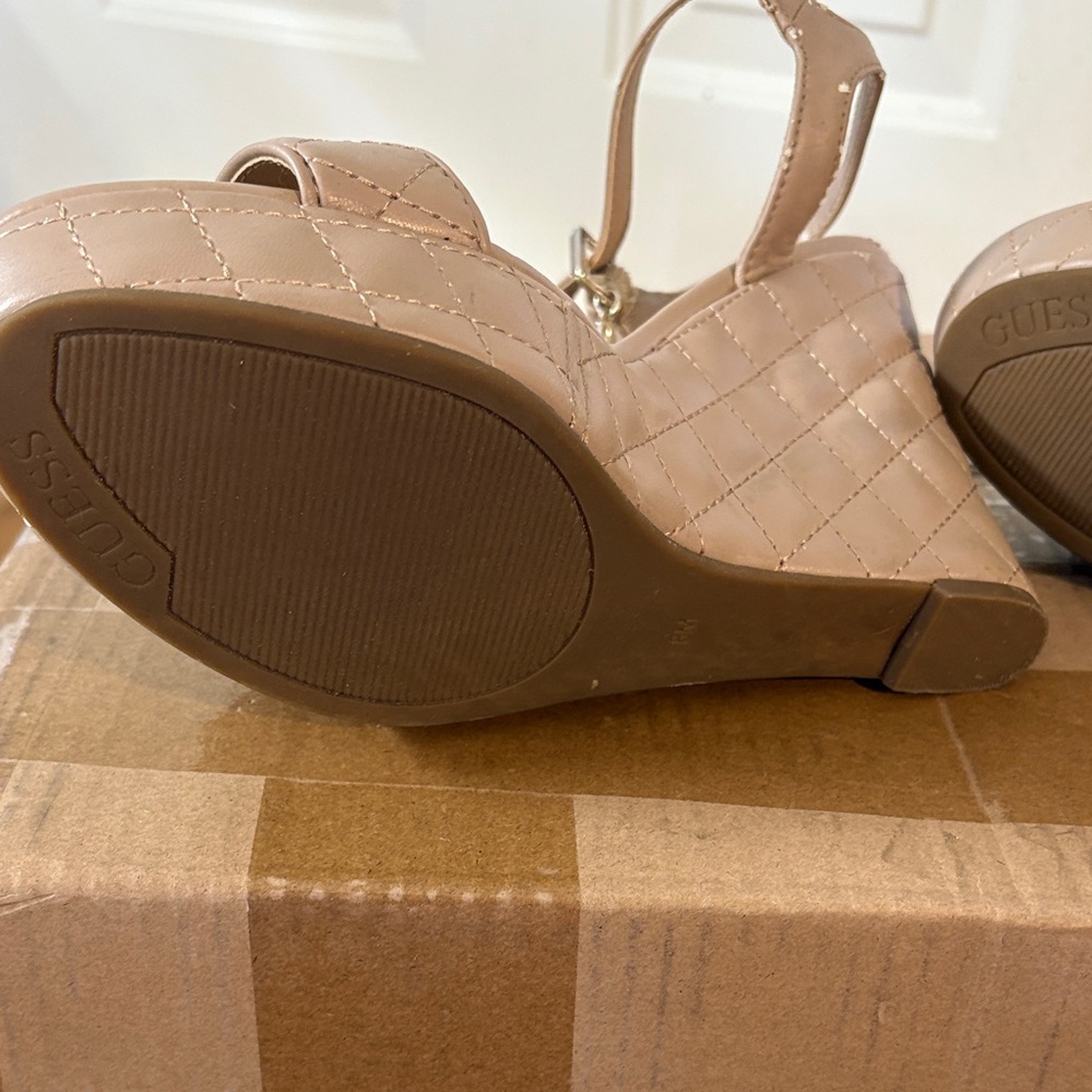Guess Quilted Nude Wedge Sandals - Picture 7 of 8